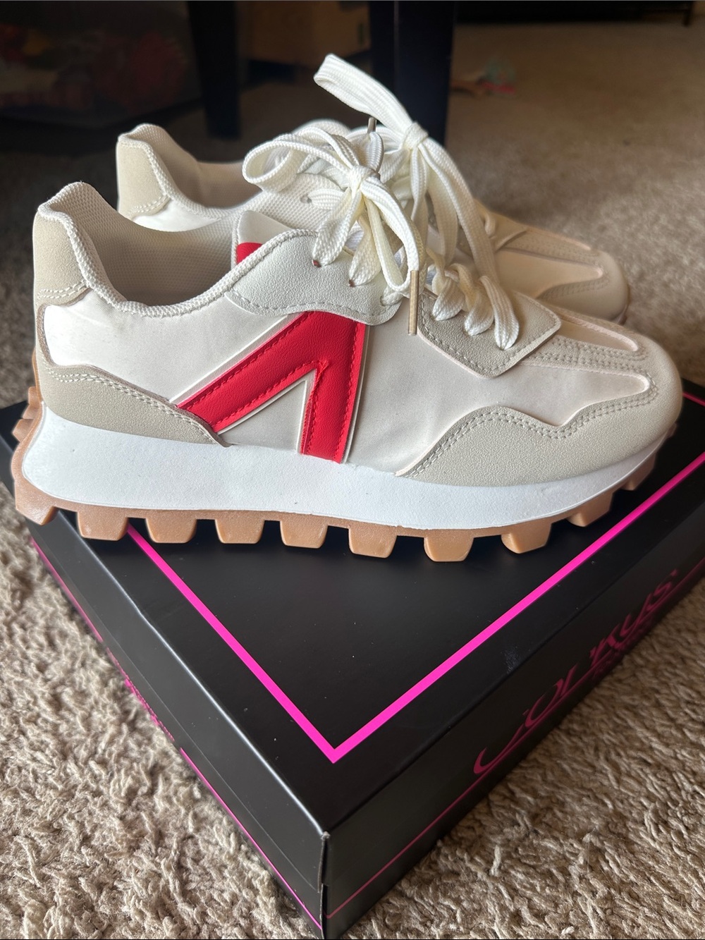 Cozzy Girl Neutral and Red Women's Casual Trainer Sneakers